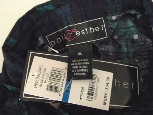Polly Esther Juniors XL Shirt Plaid Sequined-Back Button Down Flannel Shirt NEW - Picture 10 of 12