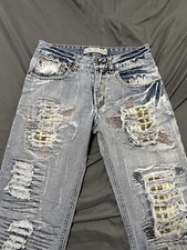 VTG Kosmo Lupo Denim Japan Jeans Grunge Distressed Patches Rare 28x32 (0064-2)