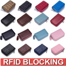 Credit Card Wallet with Zipper Leather RFID Blocking Card Holder for Men Women
