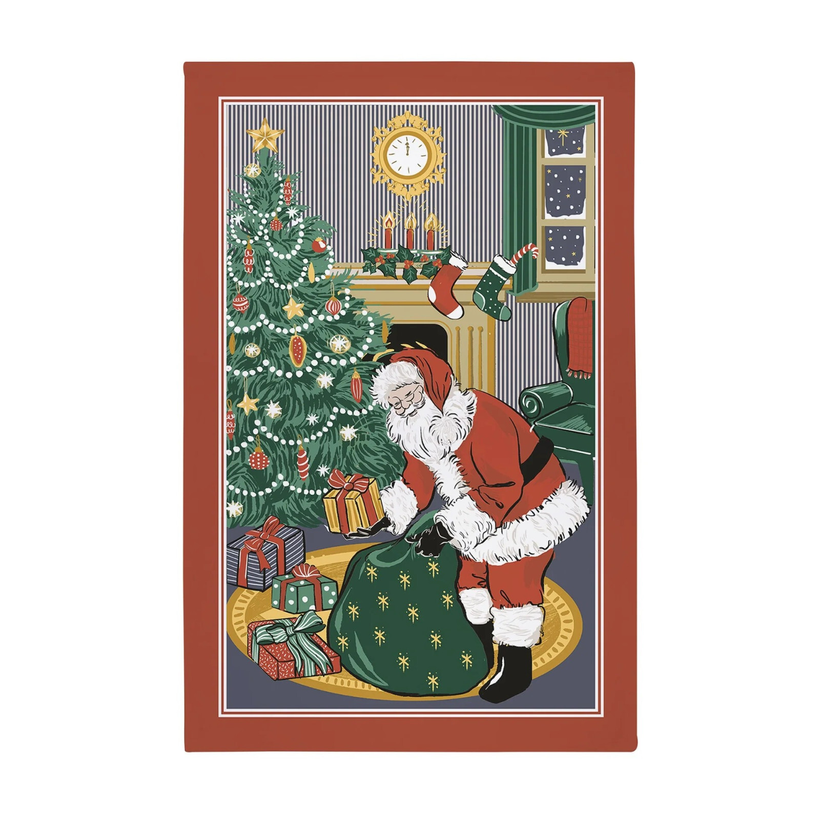 SANTA Father Christmas Ulster Weavers Night Before Christmas tea towel cotton