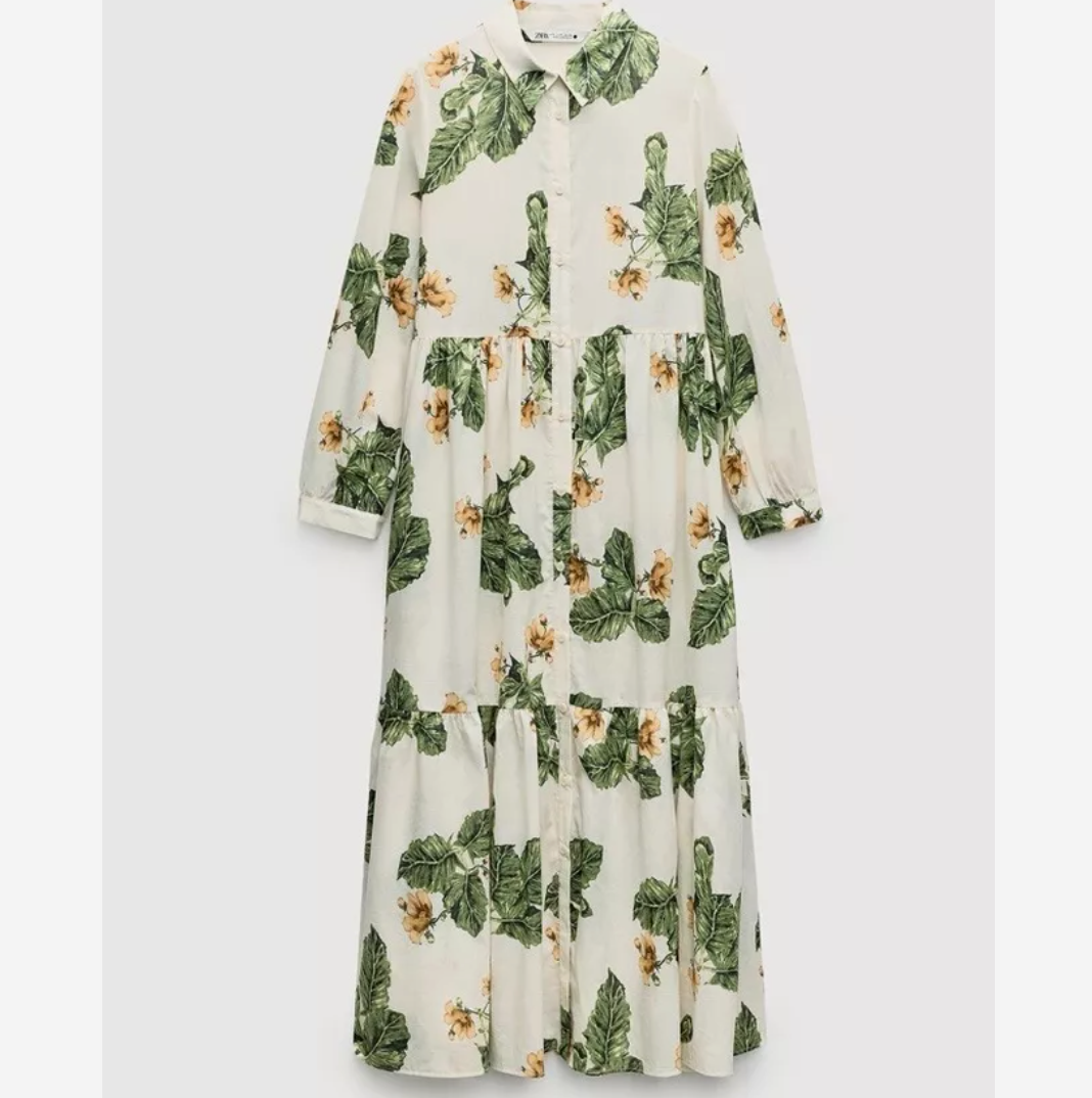 ZARA WOMAN FLORAL PRINT MIDI DRESS Long sleeves GREEN 2183/072 XS S M L XL  NWT | eBay