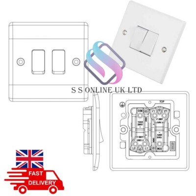 Light Switch Gang Way White Plastic 10AMP Double Lamp With