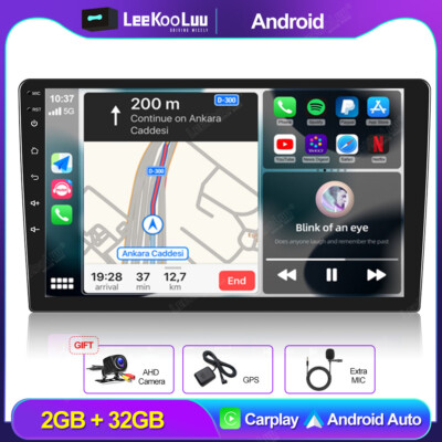 Double 2 DIN 10'' Android Car Stereo Radio Apple Carplay 2G+32G GPS WIFI W/Camera