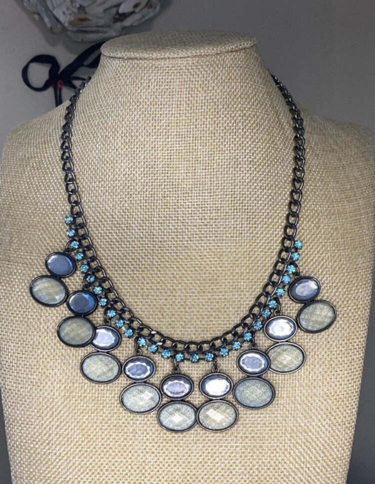 NY Multicolor Rhinestones Dangle Statement 18” Ad… - image 2