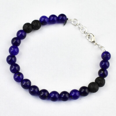 90,00 kt Natürliches 7 Zoll Langes Amethyst & Lavastein Rund Perlen Armband NK-30E256