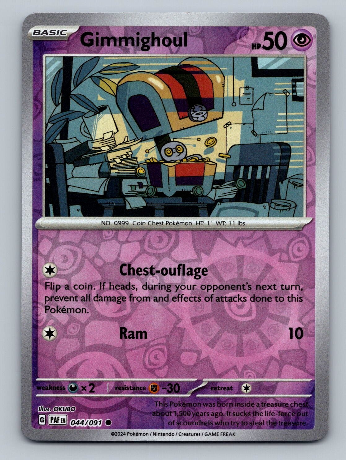 Pokémon TCG Gimmighoul #44/091  Common Reverse Holo Paldean Fates