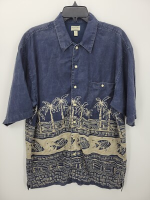 Bugle Boy Vintage Hawaiian Shirt Mens Large Blue Floral Short Sleeve Y2K Vintage