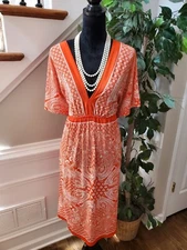Just Love Womens Orange White Paisley Short Sleeve Knee Length Dress Size 3X