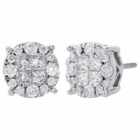 14K WeißGold Prinzessin & Rund Diamant Ohrstecker Quad Set 9Mm Ohrringe 1 Karat