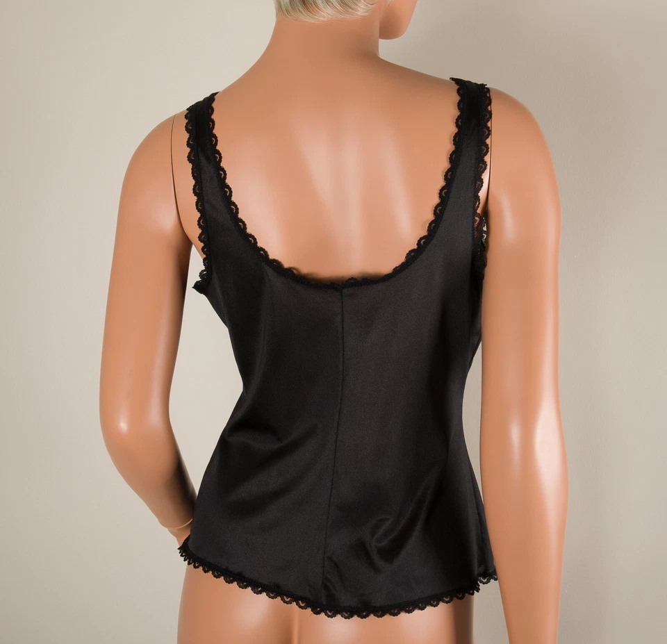 💖 ADVERTENCIAS Medida Perfecta Talla 34 Camiseta sin mangas Cami Negra Nylon Sedoso Borde de Encaje Foto 4 de 4