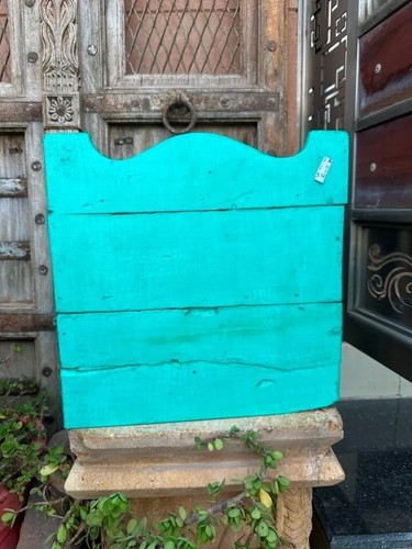 Ancient Old Wooden Hand Crafted Green Painted Wall Hanging Kitchen Box Utility - Picture 15 of 16