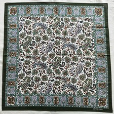 VTG Bandana Cotton Green Brown Paisley Flourish Floral Handkerchief Kerchief 21"