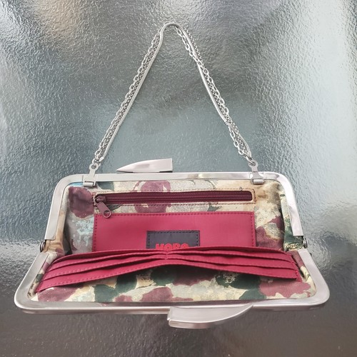 Hobo International Clutch Black Distressed Leather Kiss Lock Silver Hardware - Picture 13 of 14