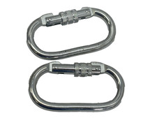 Set of 2 Heavy Duty 5K Screw Locking Carabiner Clips Silver Steel Climbing Gear