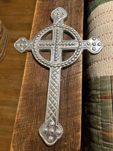 Vintage schönes silbernes Wandkreuz 14”x 9,5”