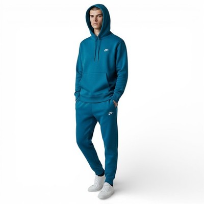 Nike Club Fleece Men's 2 PC Sweatsuit Hoodie Jogger Set Tracksuit Teal NWT