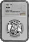 1956 50C Silver Franklin Half Dollar NGC Graded MS 64 White in New Holder