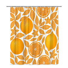 Orange Citrus Shower Curtain with Floral Design for Kitchen or Bathroom