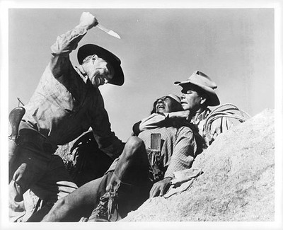 Arthur Kennedy has knife ready to stab an Indian as Glenn Ford ass- Old Photo