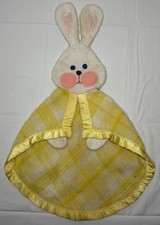 Vintage Fisher Price Bunny Security Blanket Lovey Yellow Plaid 1979 Satin Trim