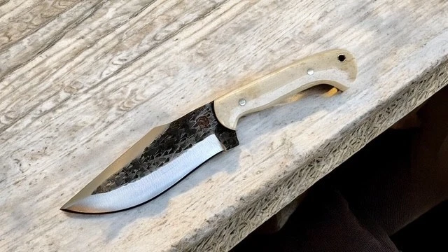 EDC Personalizado Hecho a Mano 1084 Acero Caza Camping Cuchillo Hueso Camal Funda Cuero Foto 2 de 4