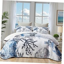 Coastal Bedding Size Coastal Quilt with Shams, Nautical Beach Twin Sea Turtle