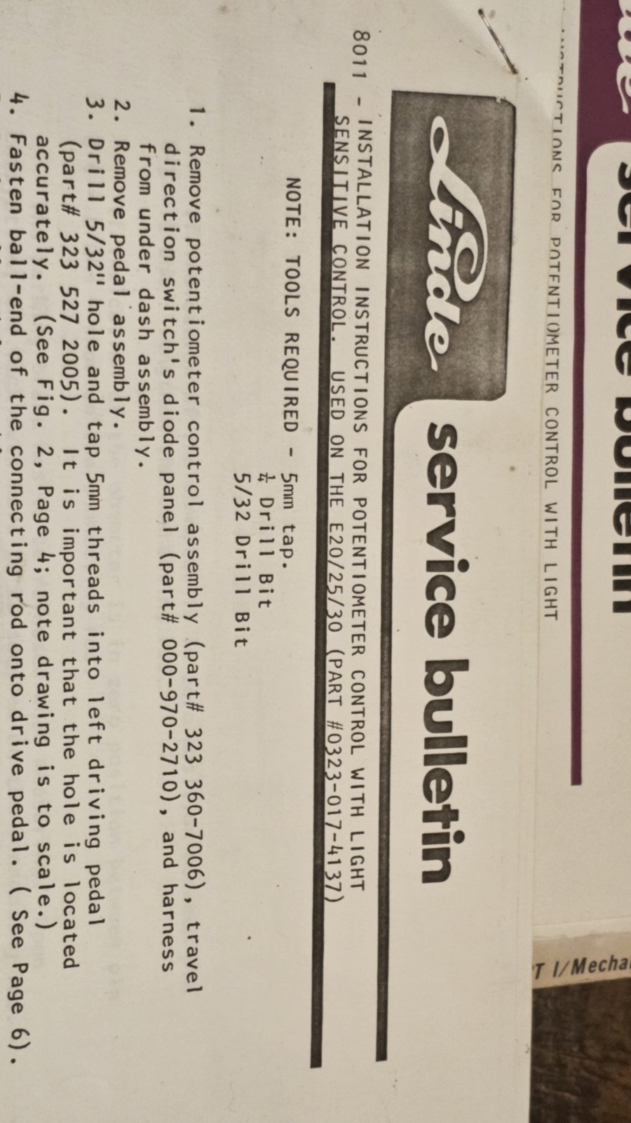 1973 Linde E20 E25 E30 Electric Forklift Repair Manual + Parts Book Set