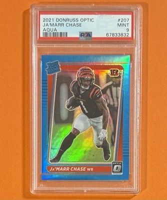 2021 Panini Donruss Optic Ja'Marr Chase /299 Aqua Rated Rookie RC SSP PSA 9 Mint
