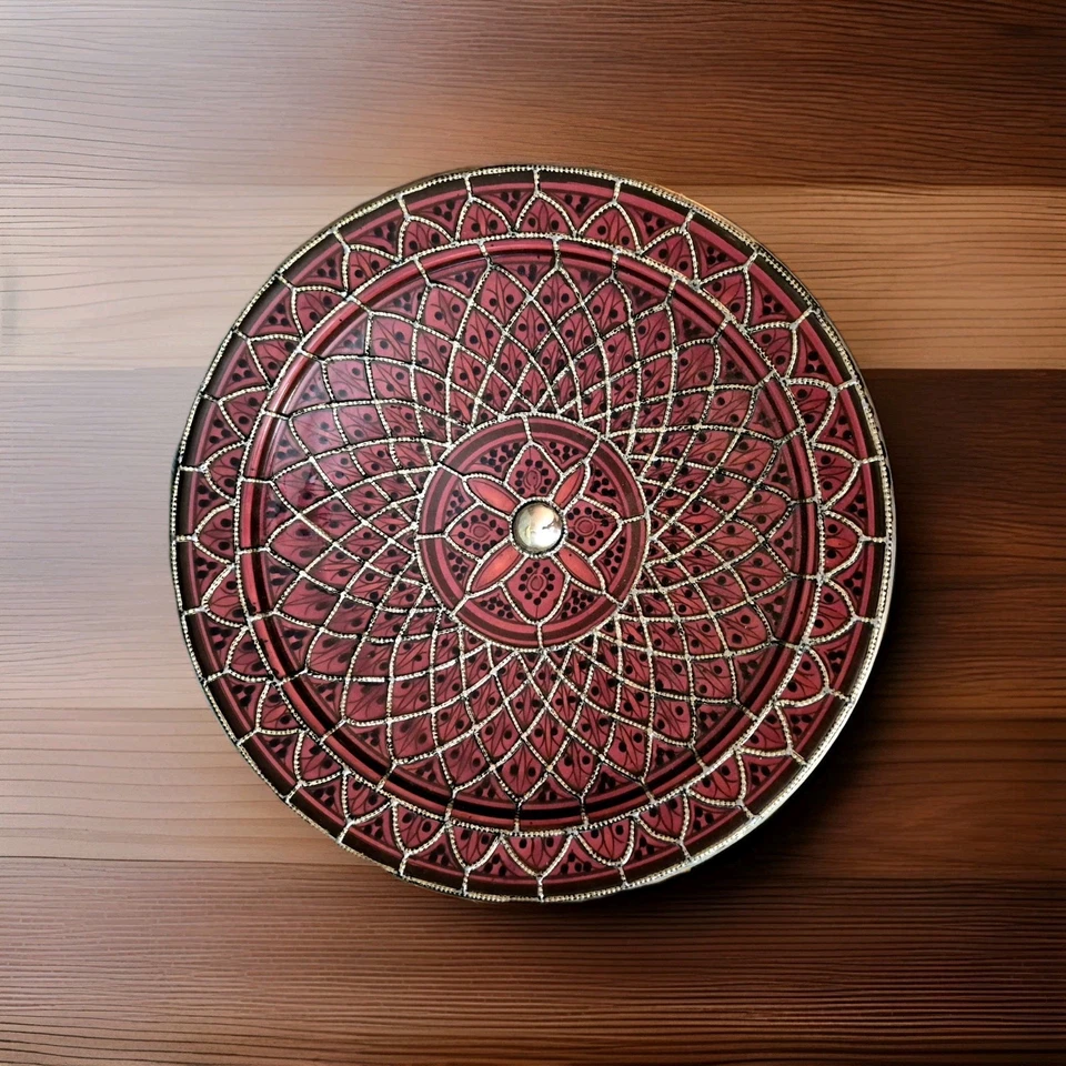 Moroccan Red Peacock Huge Serving Dish Bowl Display Wall, Table Centerpiece 17x4 - Image 4 of 4