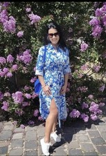 ZARA Blue White Floral Shirt Dress Women Size S