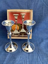 Pair Vintage Silver Plated Minstrel Candlesticks Round. Base Made In England 5”