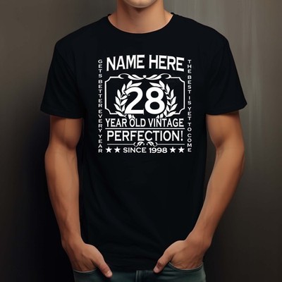 Men's 28th Birthday T-Shirt Classic add NAME, AGE, YEAR 1998 PERSONALISED