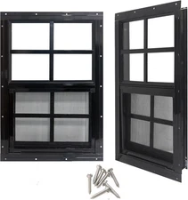 Yuzzy 24" x 27" Shed Windows with Tempered Glass and Fiberglass 24x27, Black 