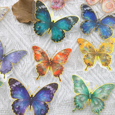 50PCS Glitter Gold Foil Butterfly Stickers, PET Transparent Waterproof Decals fo