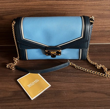 Michael Kors (Kinsley) Damen Tasche Leder blau Kettenhenkel gold Umhängetasche