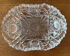 Vintage American Brilliant Cut Glass Oval Candy Dish Starburst Pattern Cut Star
