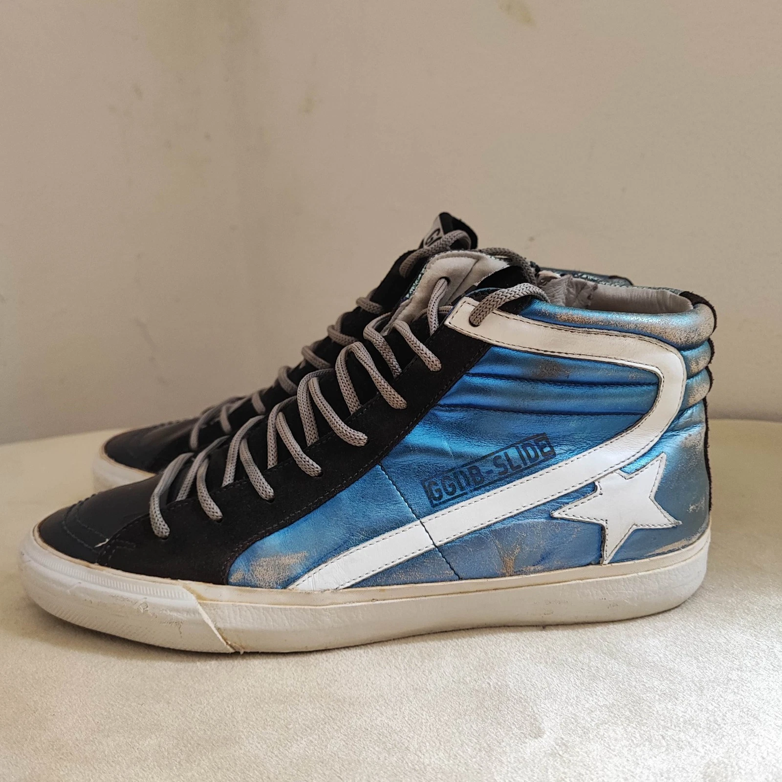 GOLDEN GOOSE Sneakers alte Gol Goose GGDB Slide blu nero bianco stella taglia 39 EU