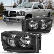 Headlight Assembly 06-09 Ram 1500 2500 3500 Black Housing Clear Reflector Pair