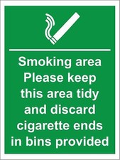  Smoking Area Cigarette Bins Provided - safety sign
