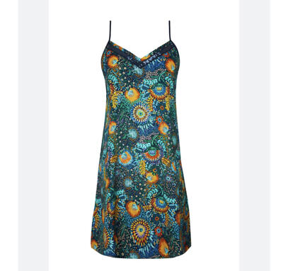 LISE CHARMEL blue orange floral rotten mini slip dress sz M