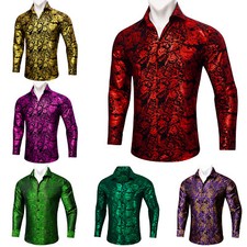 Designer Gold Dress Shirts for Men Casual Long Sleeve Button Down Shirt T Shirt