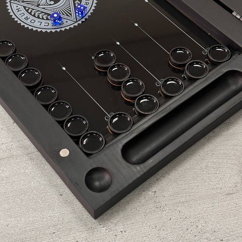 Backgammon Set Maconic Theme, Wooden, Glass & Epoxy Resin, Game Board, Dice Game - Picture 6 of 12