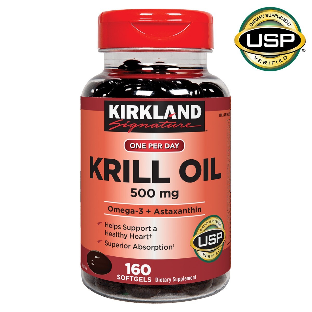 Kirkland Signature Krill Oil 500mg (Omega-3 Astaxanthin), 160