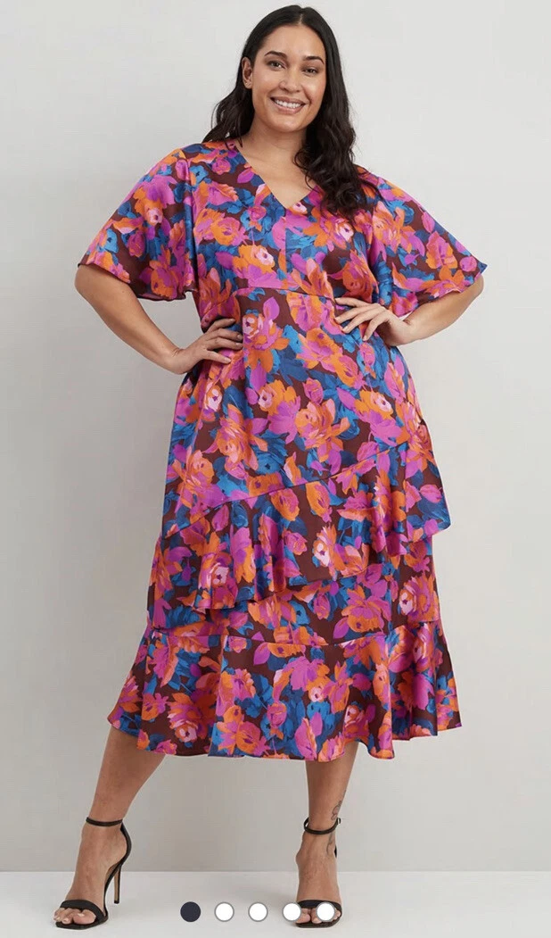 Stunning WALLIS CURVE Pink Floral Tiered Midi Dress BNWT Plus Size 26 28  RRP £69 | eBay