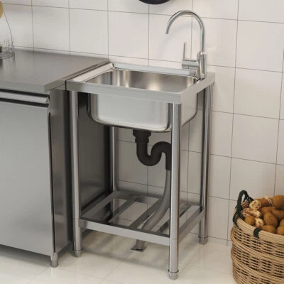 Stainless Steel Commercial Catering Sink with Shelf Storage Waste Kit Wash Table