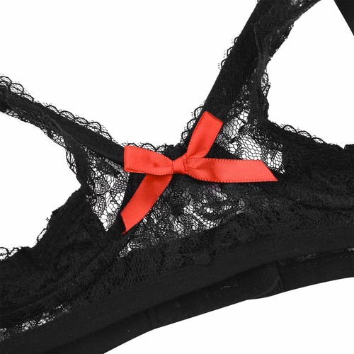 Women Lace Floral Open Cup Bra Triangle Bralette Portrait Wire-Free Unlined Bra - Picture 12 of 50