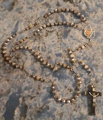 and 1 5/8 x 1 inch Crucifix Gift Boxed St Anthony of Padua Center Anthony of Padua Rosary with 6mm Topaz Color Fire Polished Beads Silver Finish St 