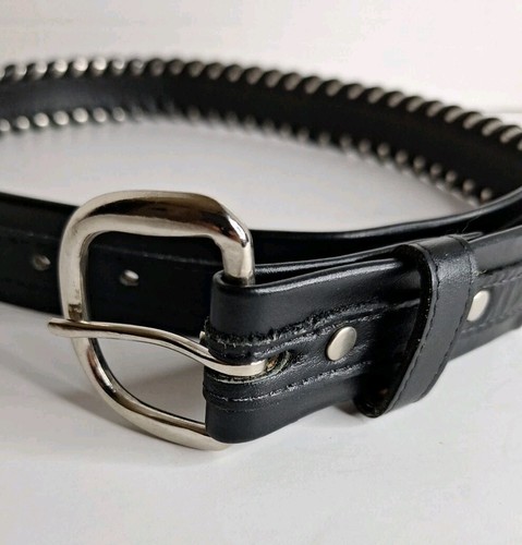 vintage Justin Western Metal LacedTooled Belt Cowhide Leather Black 36" - Picture 15 of 16