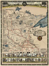 Early Historical Pictorial Map of Minnesota Wall Art Print Poster Artwork Decor