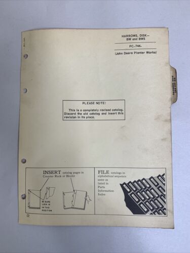 1962 John Deere Parts Catalog PC-744 Disk Harrows BW & BWS Shop Copy - Photo 1/5